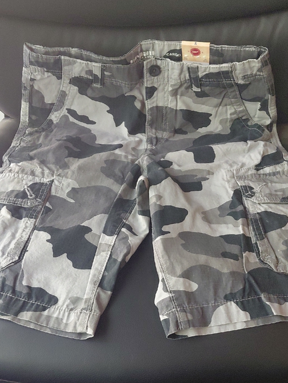 Boys Camouflage Cargo Shorts - Black & Gray